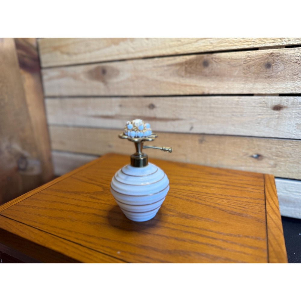 Vintage IRICE Japan White Milk Glass Perfume Atomizer Bottle